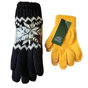 Black and Yellow Knit Gloves Set